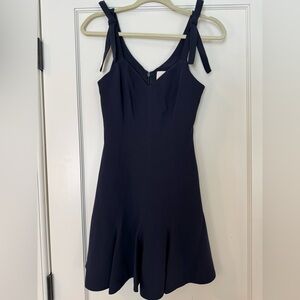 cinq a sept Navy Tie-Shoulder Fit-and-Flare Mini Dress
